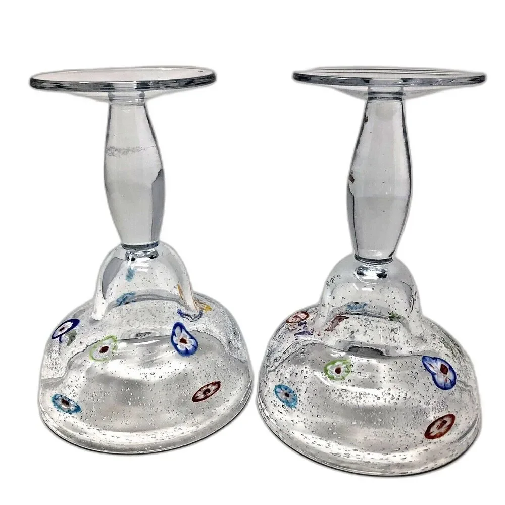 Margarita Hand Blown Glasses Vintage Millefiori Bullicante Barware Set of 2
